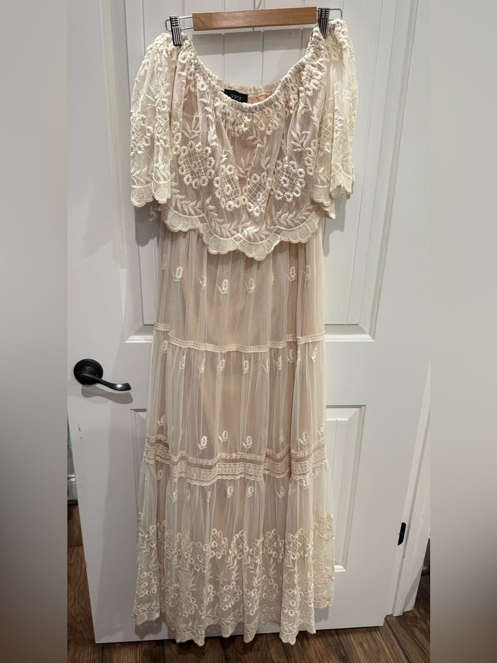 Boho Cream Lace Maxi Dress size Large